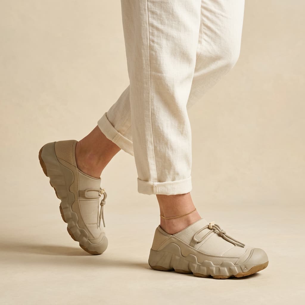Amos Canvas Sneakers — premium cushioned slip-on with bungee toggle and lugged sole