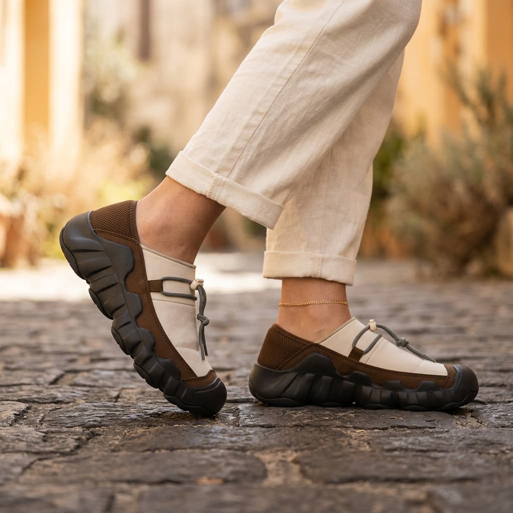Amos Canvas Sneakers — premium cushioned slip-on with bungee toggle and lugged sole