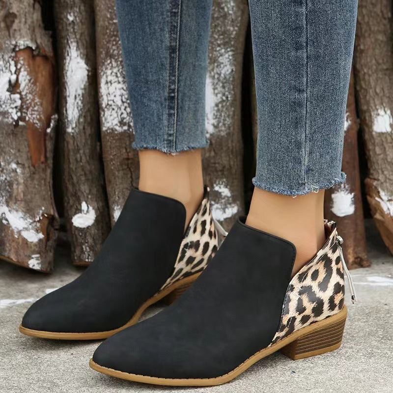Esme Leopard Boots in Black — worn with cropped jeans, leopard panel at the heel