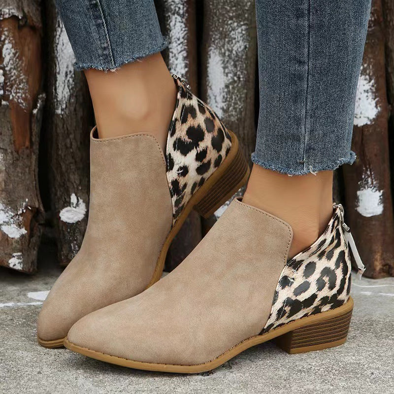 Esme Leopard Boots in Beige — worn with cropped jeans, notched ankle cut