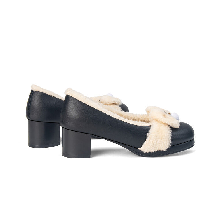 Camille Plush Pumps in Black — back view of the chunky block heel