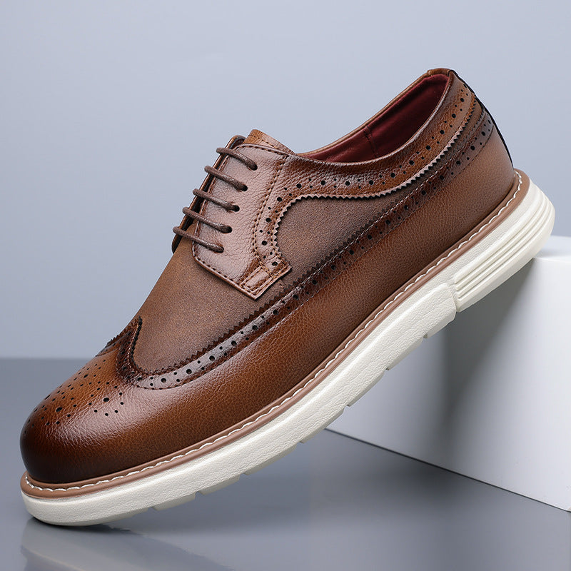 Cassian Brogue Sneakers in Brown — leather wingtip brogue upper on a white sneaker sole