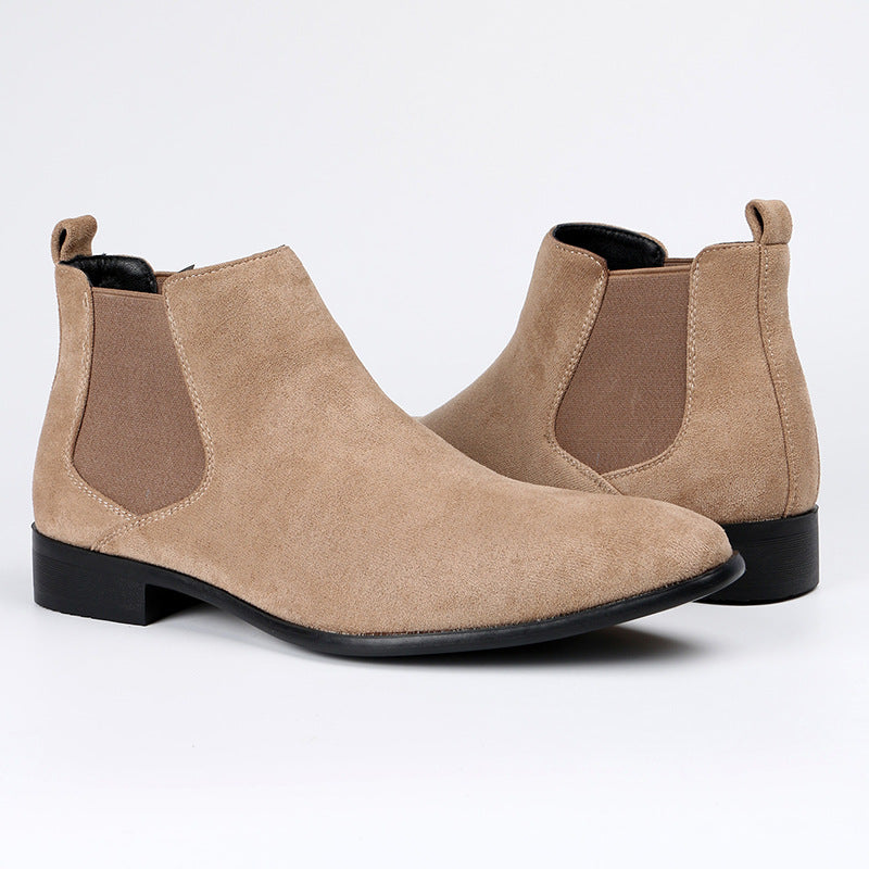 Wade Chelsea Boots in Beige — front-facing pair showing the rear pull tabs