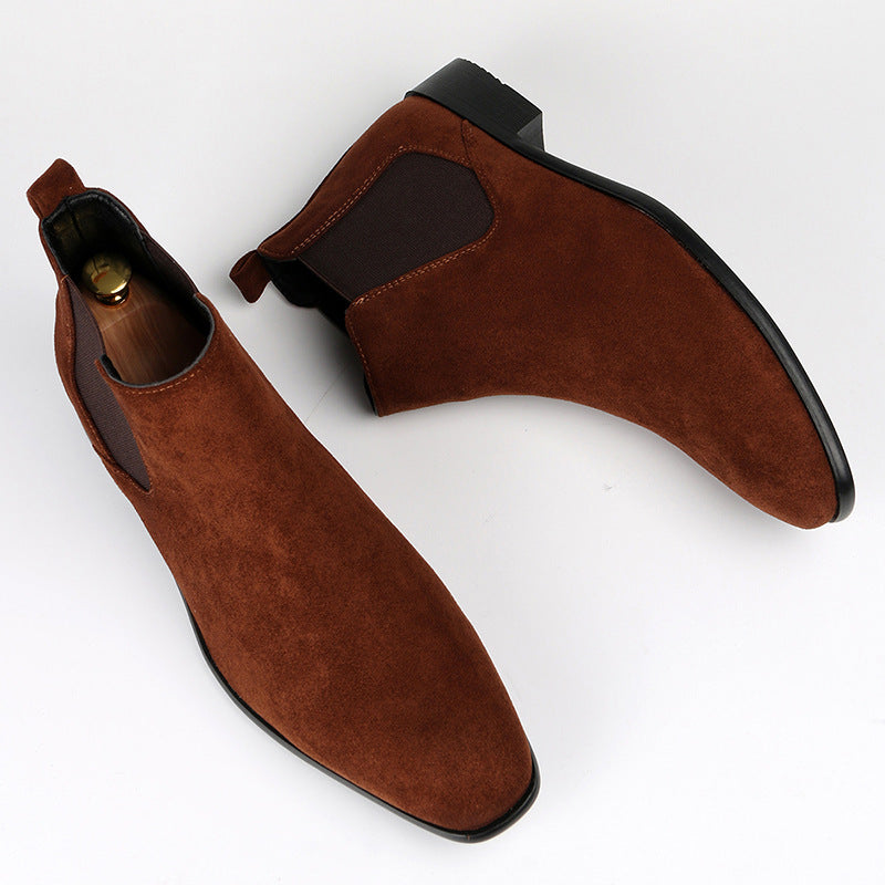 Wade Chelsea Boots in Brown — angled pair showing the elastic side panel