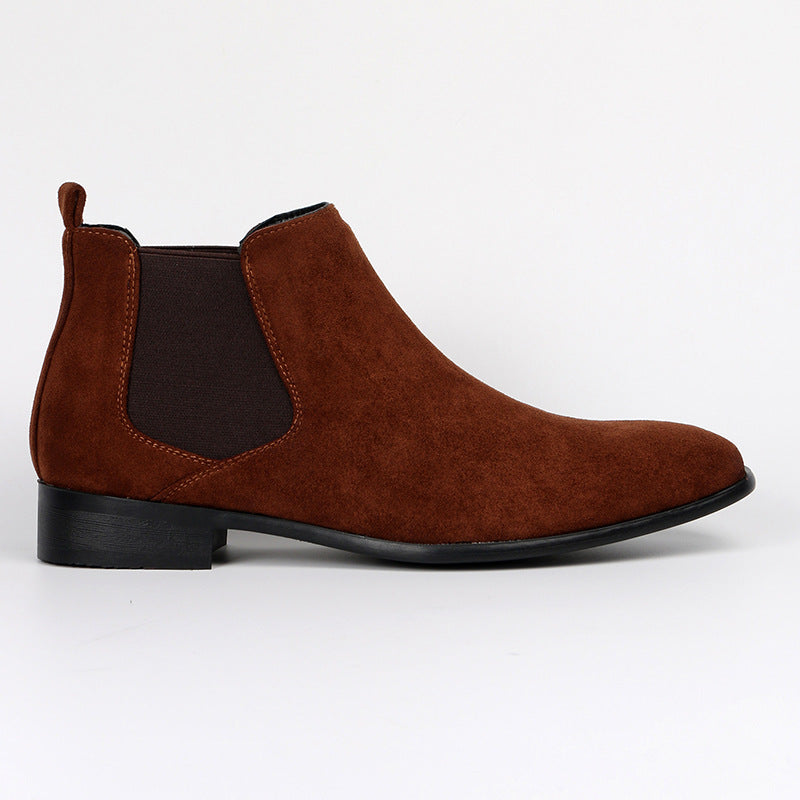 Wade Chelsea Boots in Brown — side profile of the suede Chelsea boot