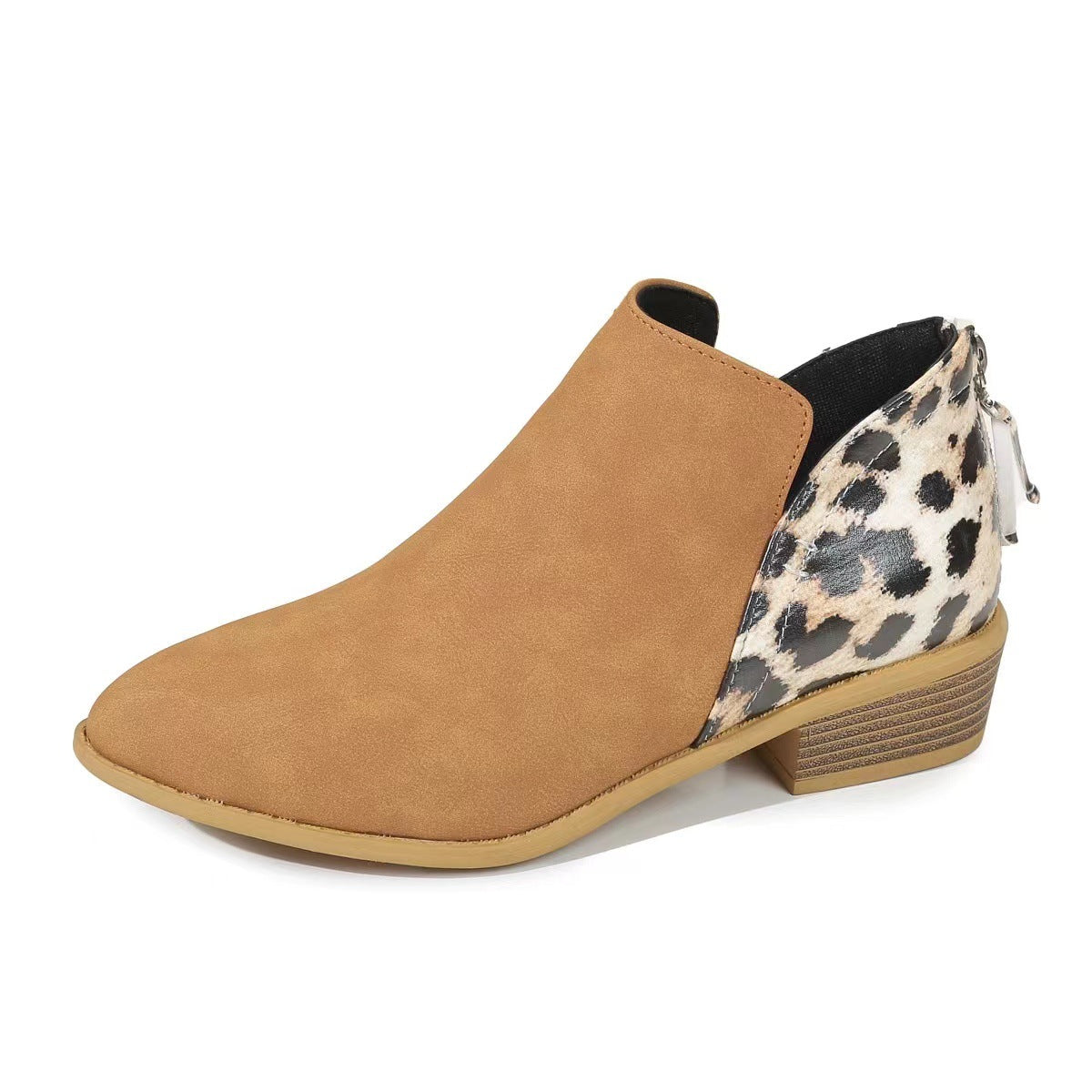 Esme Leopard Boots in Light Brown — side profile of the suede ankle boot