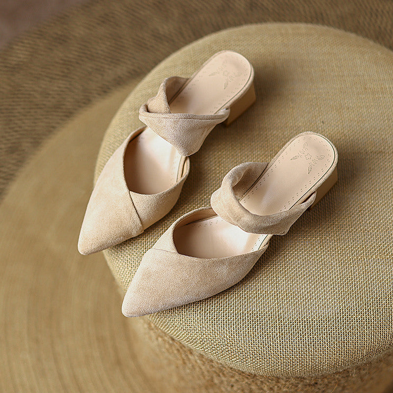 Thea Knotted Mules in Beige — overhead pair view