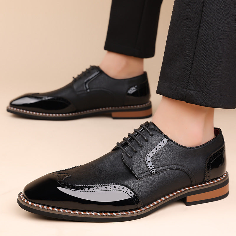 Spencer Brogue Sneakers in Black — close-up of the brogue detailing and contrast welt