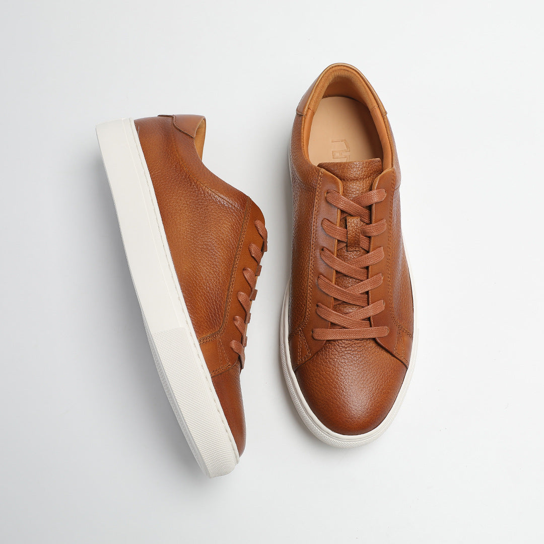 Carter Court Sneakers in Light Brown — side profile of the low-top pair