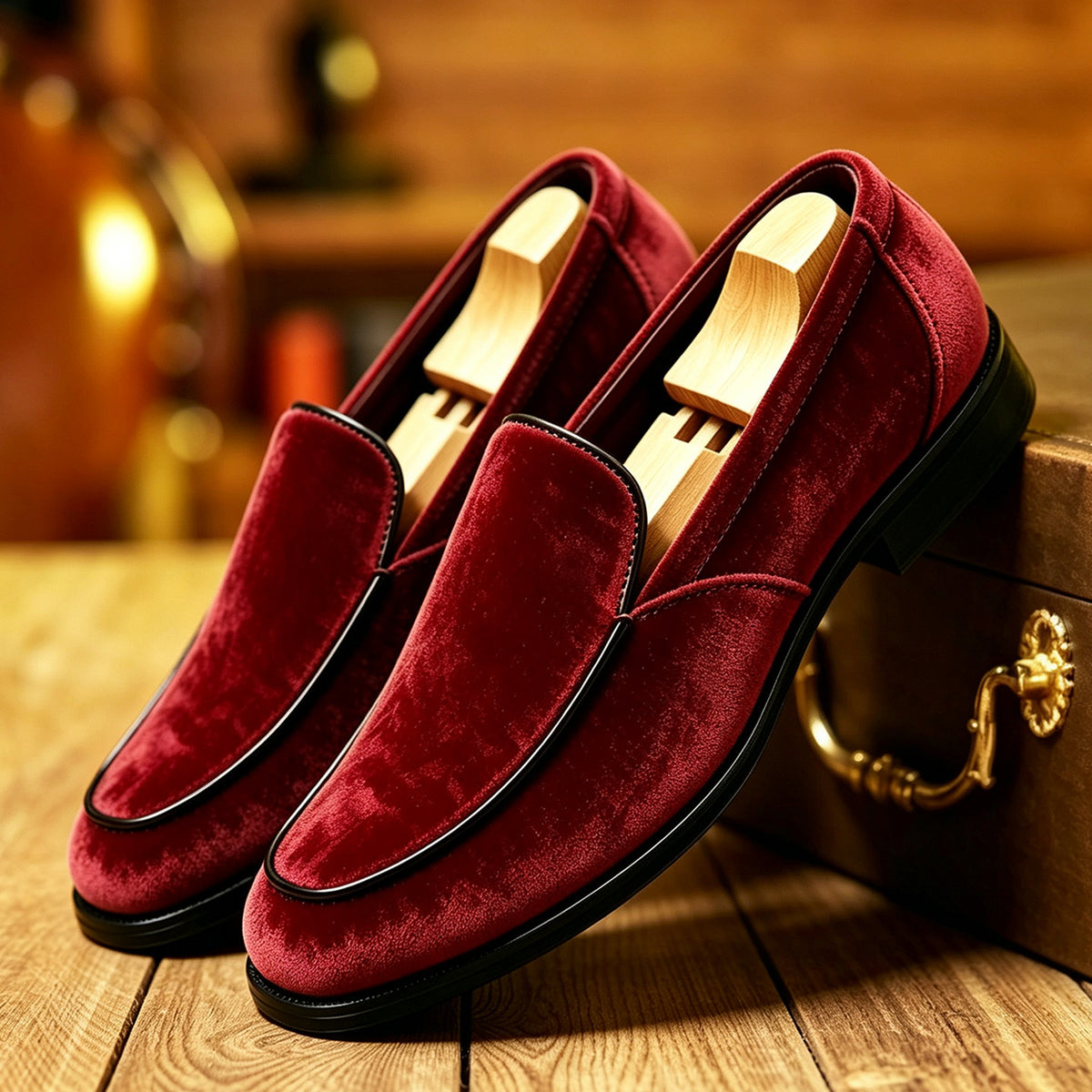 Rafael Venetian Loafers in Burgundy — plush velvet venetian slip-on loafer with piped trim
