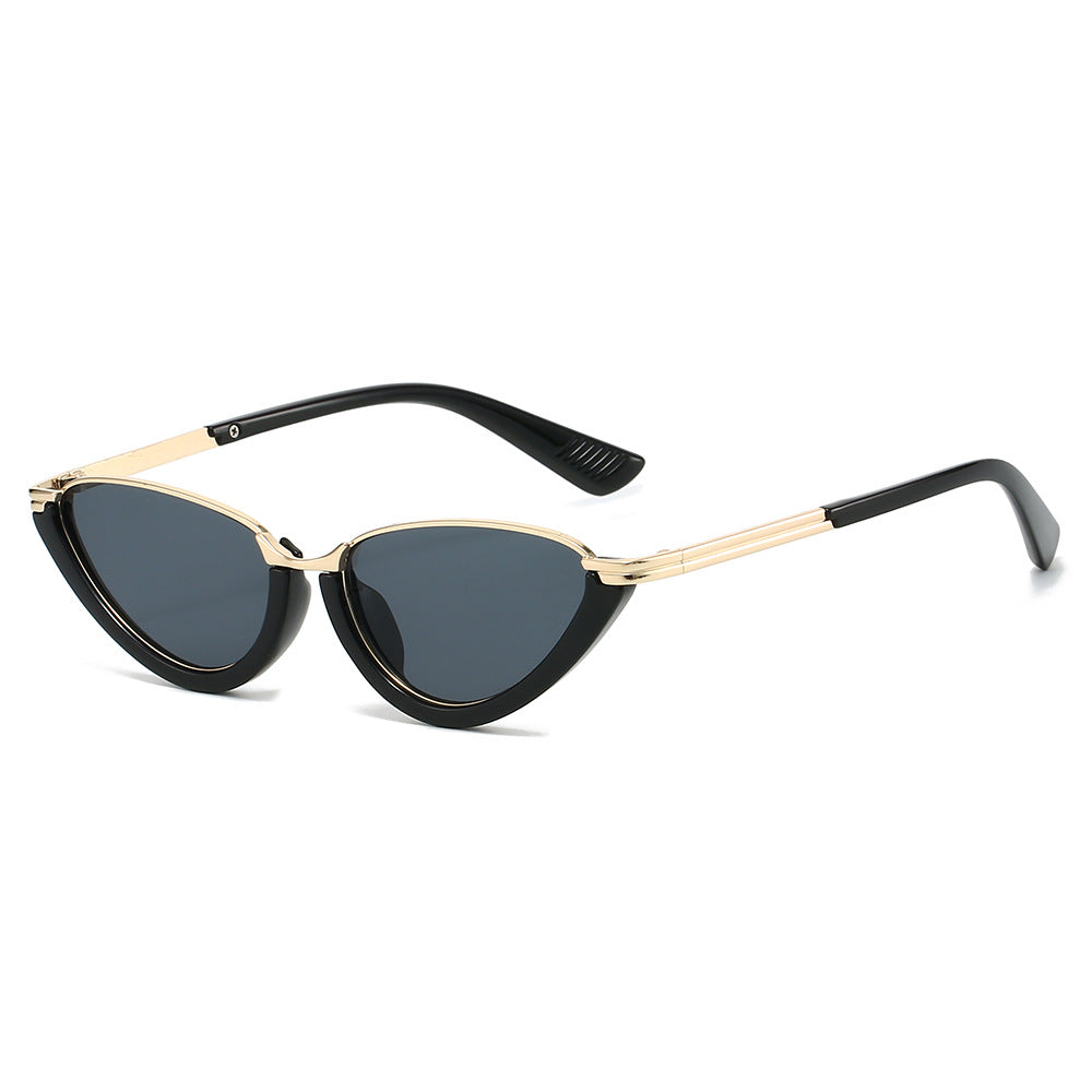 Nadia Cat-Eye Sunglasses in Black — bold retro cat-eye sunglasses with gold-tone top bar