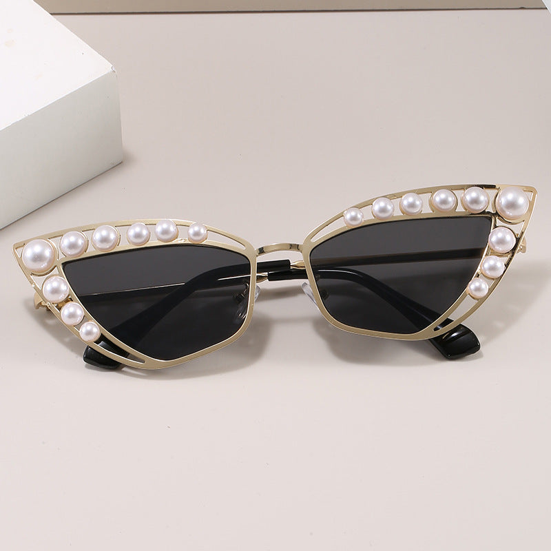 Liliana Pearl Sunglasses in Black — cat-eye frame with pearl accents
