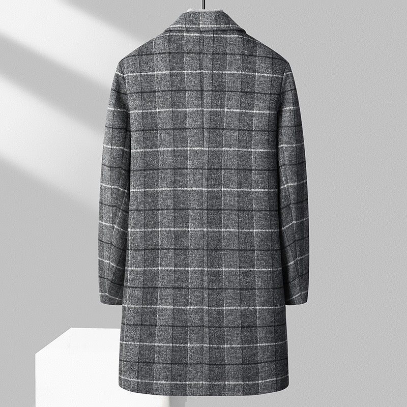 Thatcher Tailored Overcoat in Gray — back view showing the tailored shoulder line and mid-length cut