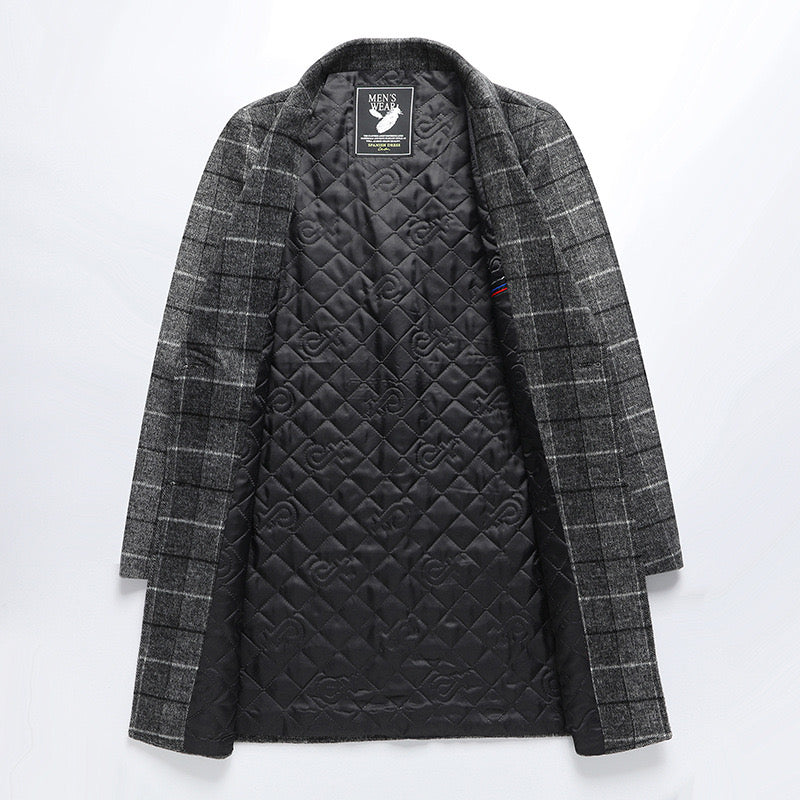 Thatcher Tailored Overcoat in Gray — flat lay of the windowpane check wool overcoat