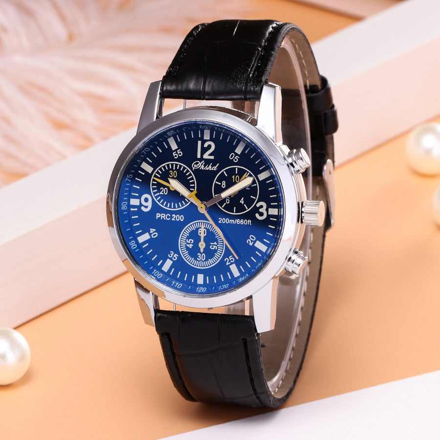 Beckett Chronograph Watch in Dark Blue — stainless steel with leather strap