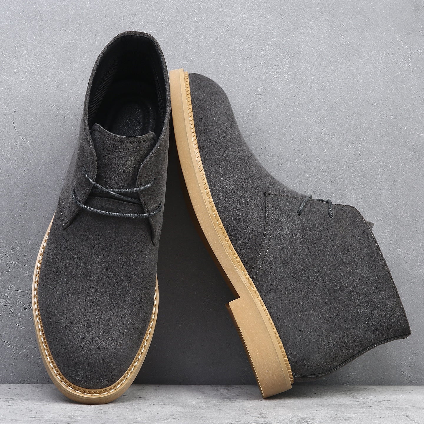Levi Chukka Boots in Gray — suede desert boot with gum sole