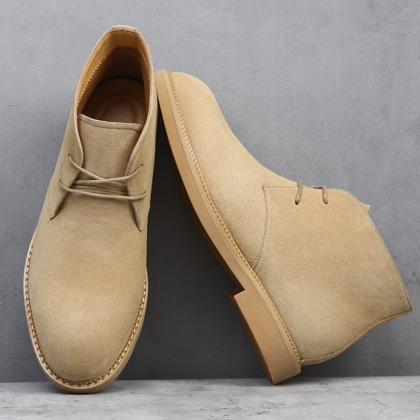 Levi Chukka Boots in Beige — suede desert boot with gum sole