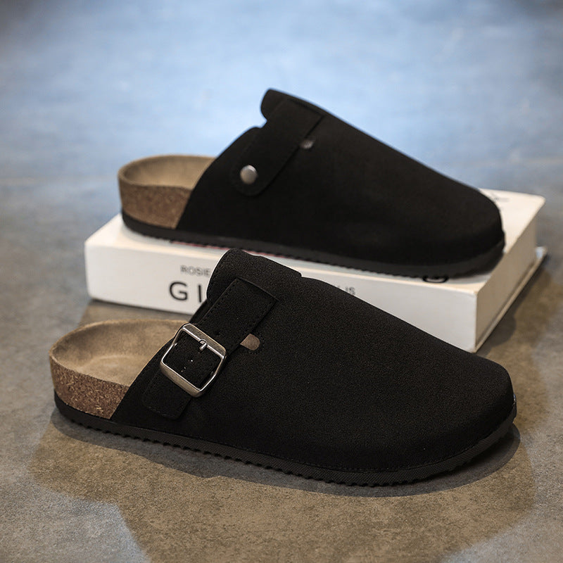 Nico Suede Clogs in Black — cork footbed backless clog