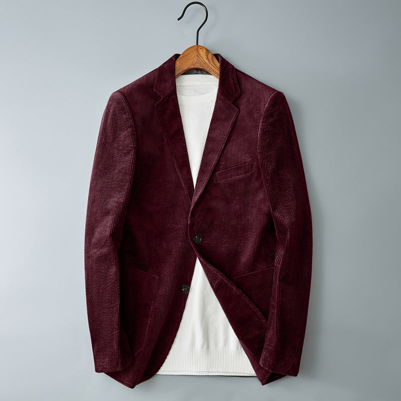 Otto Corduroy Blazer in Burgundy — men's two-button notched-lapel corduroy blazer