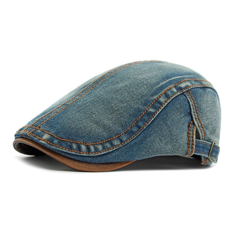 Fenwick Denim Cap in Blue — men's washed-denim newsboy flat cap