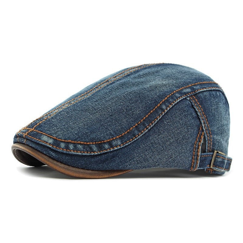 Fenwick Denim Cap in Dark Blue — men's washed-denim newsboy flat cap