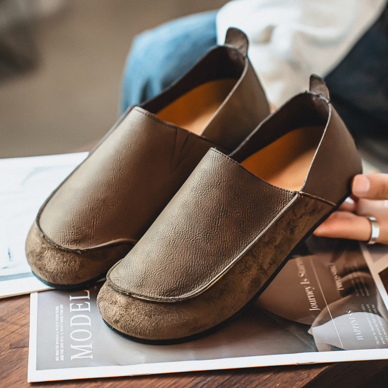 Sergio Loafers in Brown — Men's slip-on leather driving loafer with suede toe