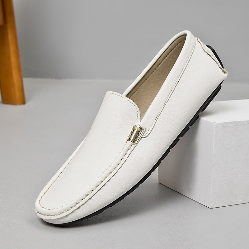 Emile Moccasin Loafers in White — men's slip-on leather driving loafers | Spaydes