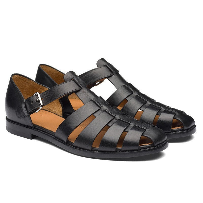 Remy Woven Sandals in Black — men's woven leather fisherman sandals