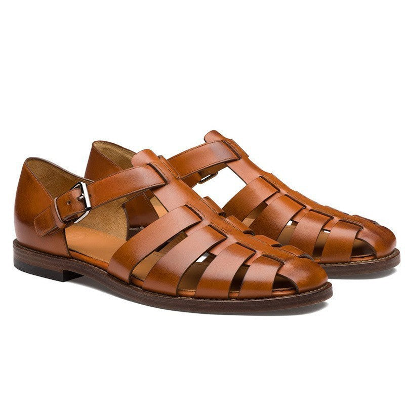 Remy Woven Sandals in Light Brown — men's woven leather fisherman sandals
