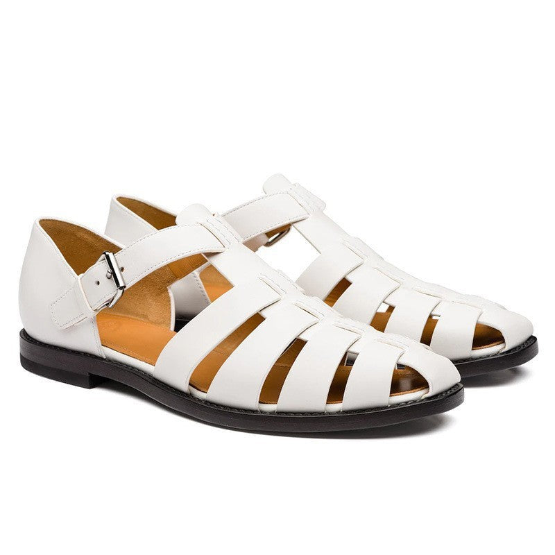 Remy Woven Sandals in White — men's woven leather fisherman sandals