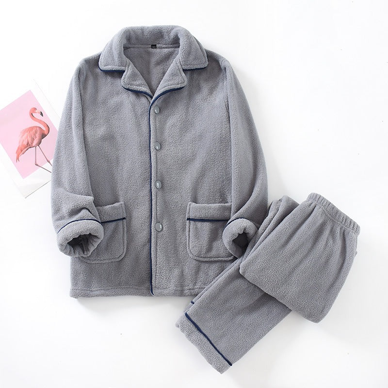 Freya Pajama Set in Gray — plush fleece button-front top and matching pants