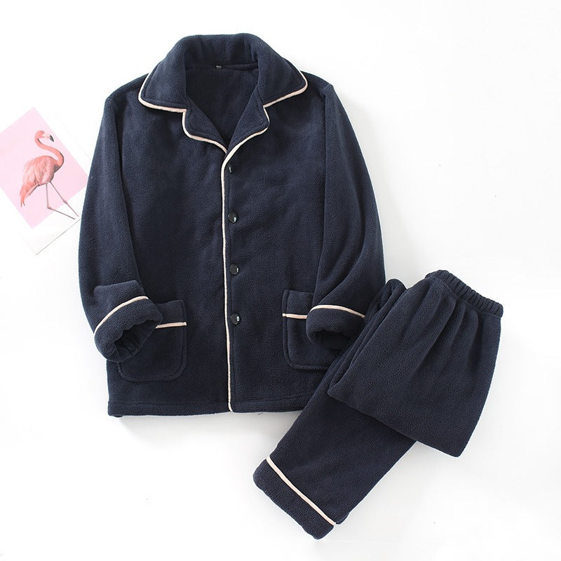 Freya Pajama Set in Navy Blue — plush fleece button-front top and matching pants