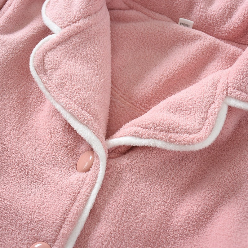 Freya Pajama Set in Pink — button-front placket and piped lapel detail