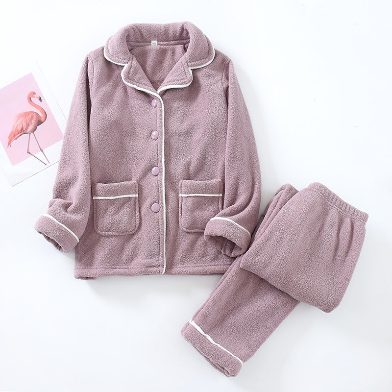 Freya Pajama Set in Purple — plush fleece button-front top and matching pants