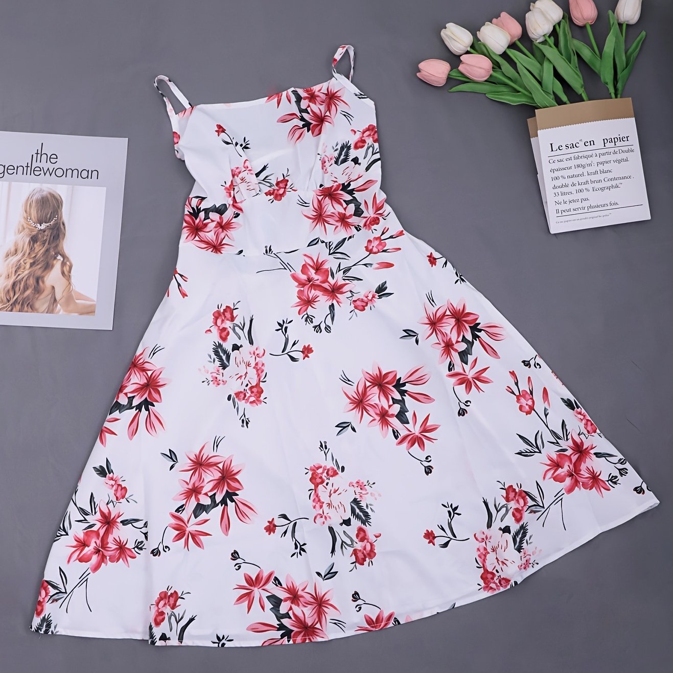 Serafina Summer Dress in Pink — floral midi with spaghetti straps