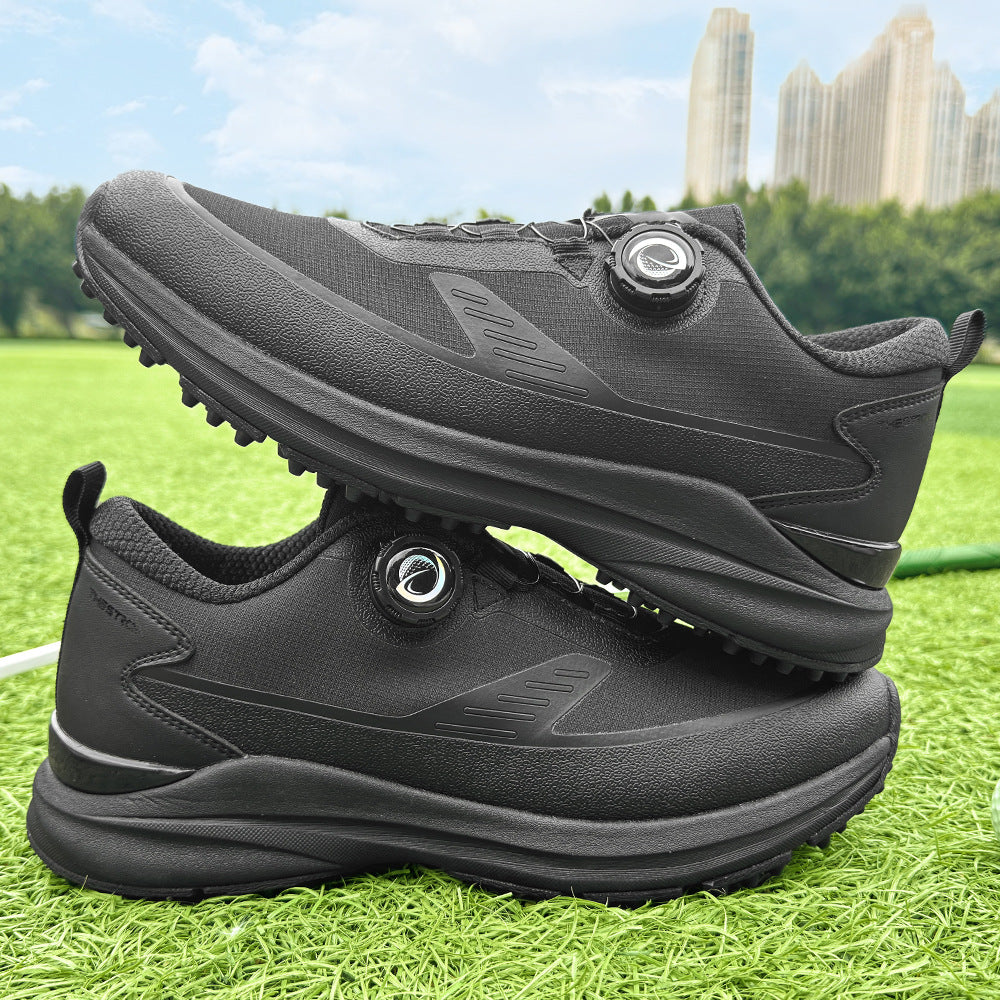 Theo Golf Shoes in Black — men's spikeless golf shoe with twist-dial lacing