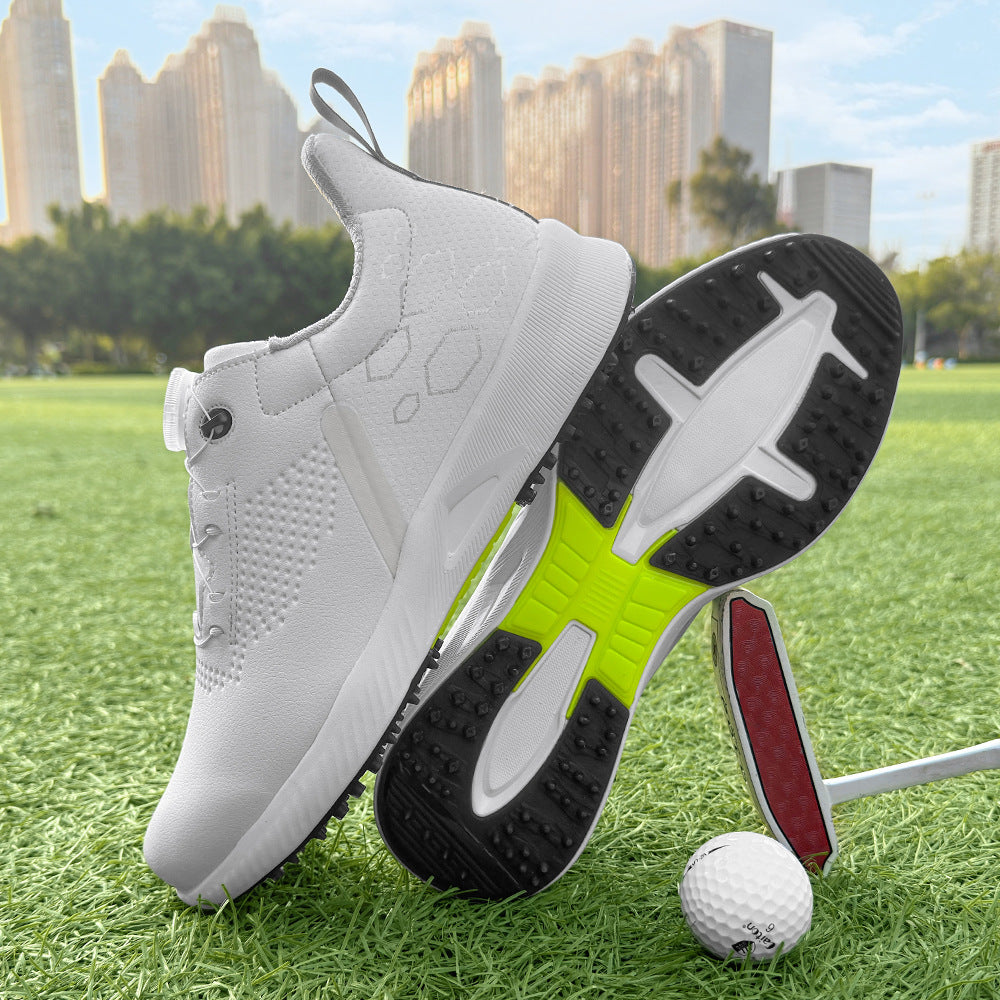 Giuliano Golf Shoes in White — Men's BOA-dial spiked golf shoe with mesh upper