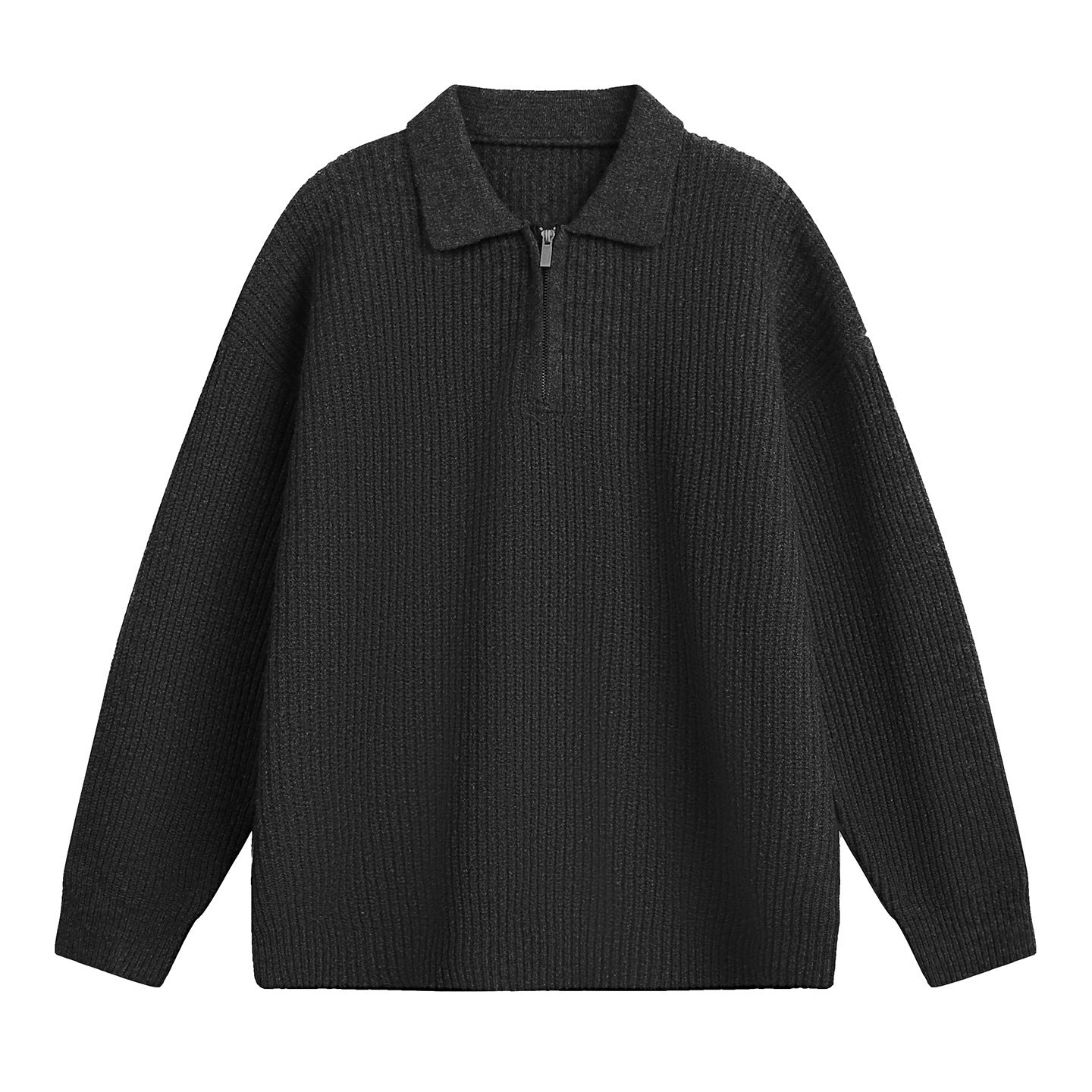 Weston Quarter-Zip Sweater in Black — thick ribbed knit pullover