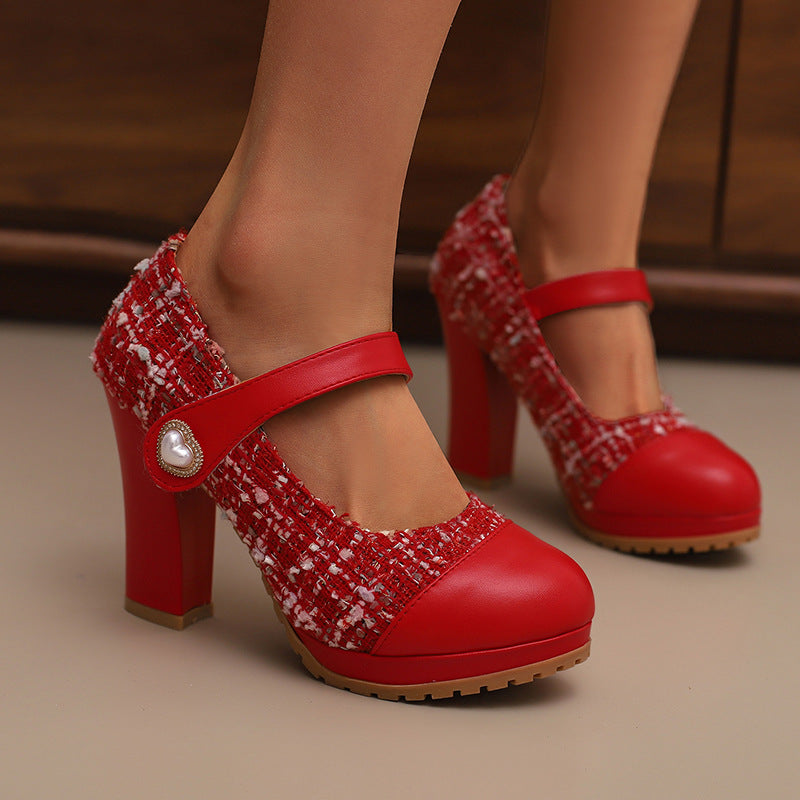 Nora Platform Heels in Red — styled outfit view