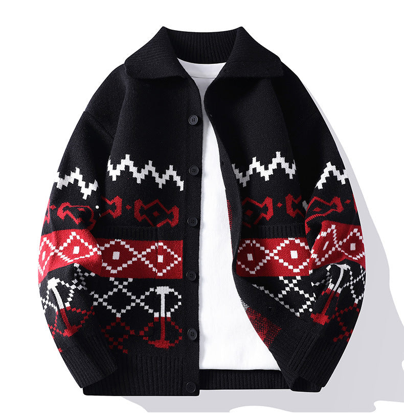 Callum Knit Cardigan in Black — angled view