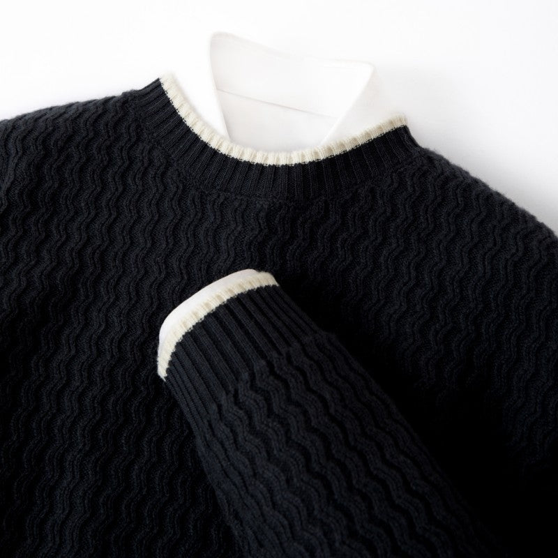 Hudson Knit Sweater in Black — closeup of wavy knit texture