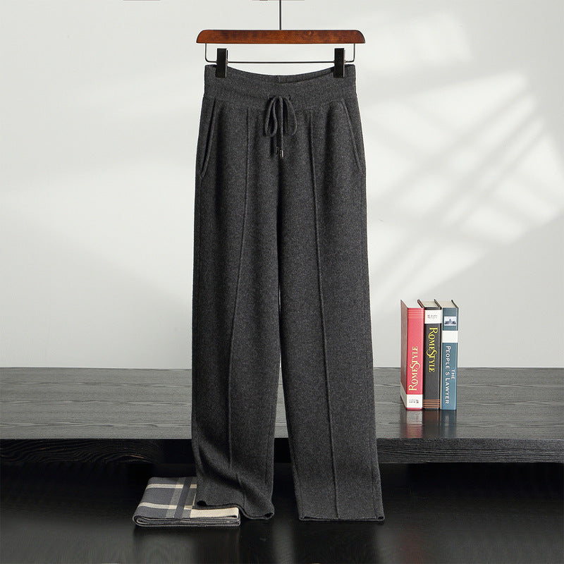 Margot Cashmere Trousers in Dark Gray — knit wide-leg trousers with side pockets