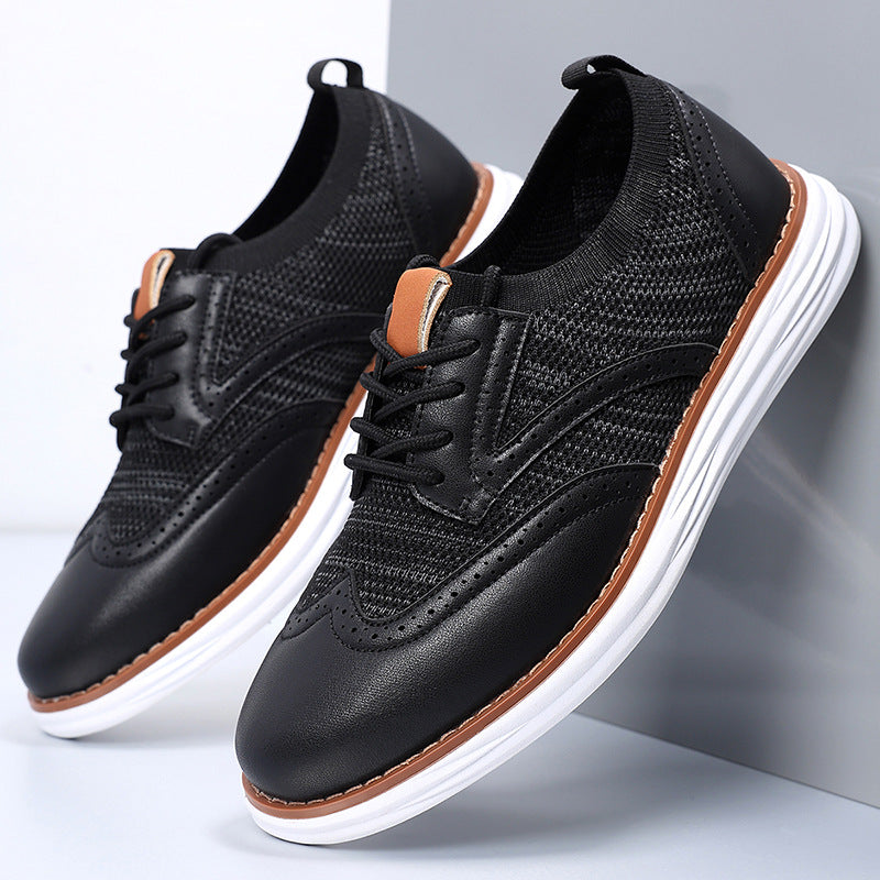 Elio Brogue Sneakers in Black — men's knit-and-leather brogue dress sneaker with cushioned sole