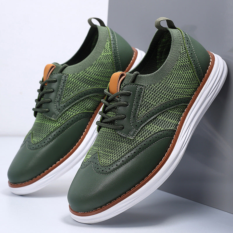 Elio Brogue Sneakers in Green — men's knit-and-leather brogue dress sneaker with cushioned sole