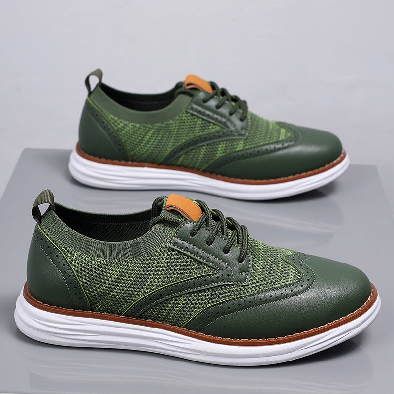 Elio Brogue Sneakers in Green — men's knit-and-leather brogue dress sneaker, pair view