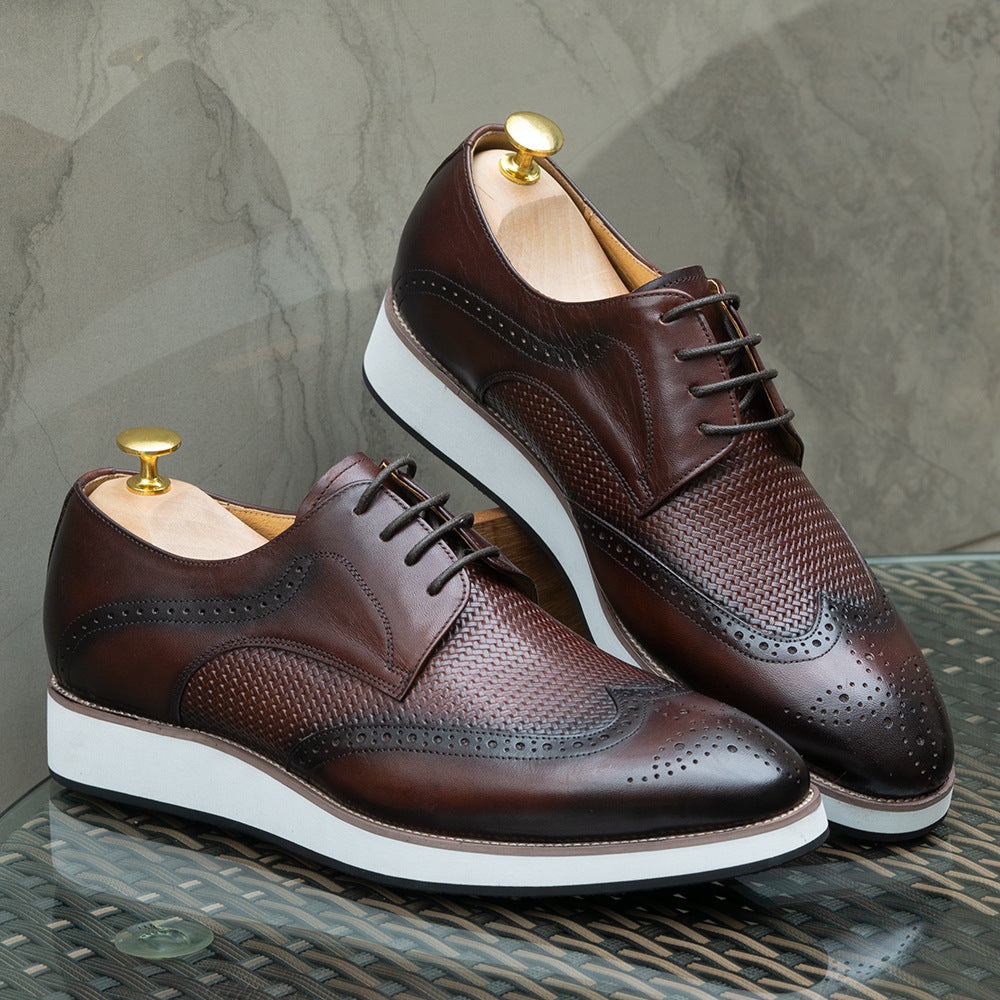 Jasper Woven Brogues in Dark Brown — angled pair view