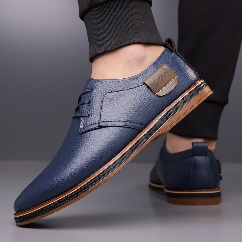 Franco Derby Shoes in Navy Blue — smooth leather lace-up dress shoe