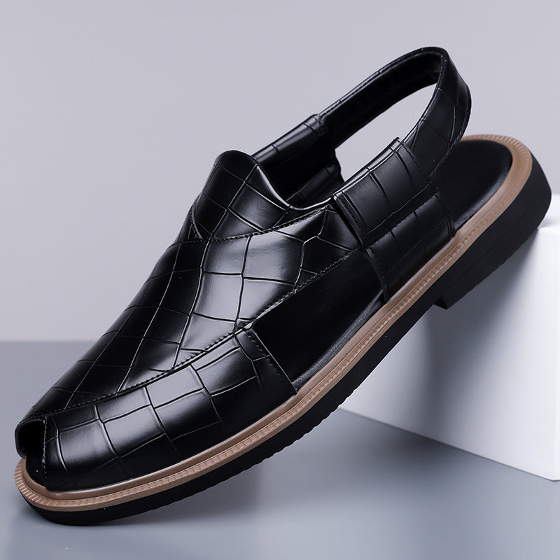Paolo Leather Sandals in Black — woven closed-toe fisherman sandal