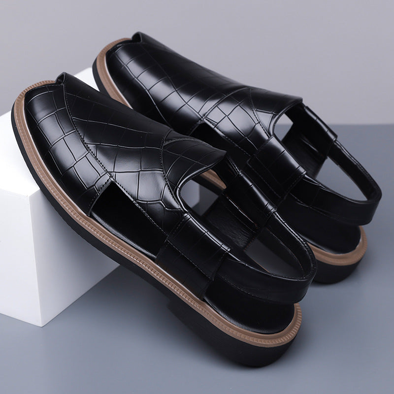 Paolo Leather Sandals in Black — woven closed-toe fisherman sandal