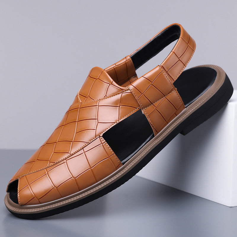 Paolo Leather Sandals in Brown — woven closed-toe fisherman sandal